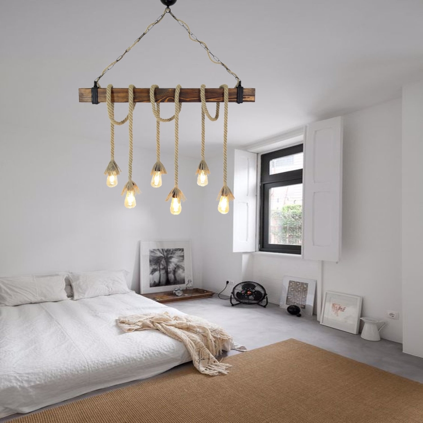 Lampadario a sospensione su cavo KUTUK 6xE27/40W/230V pino