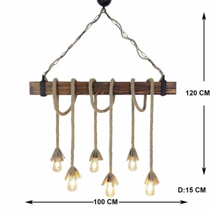 Lampadario a sospensione su cavo KUTUK 6xE27/40W/230V pino