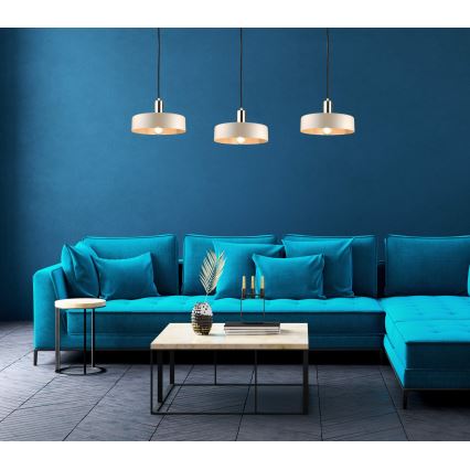 Lampadario a sospensione su cavo LATTE 3xE27/60W/230V beige/nero/oro