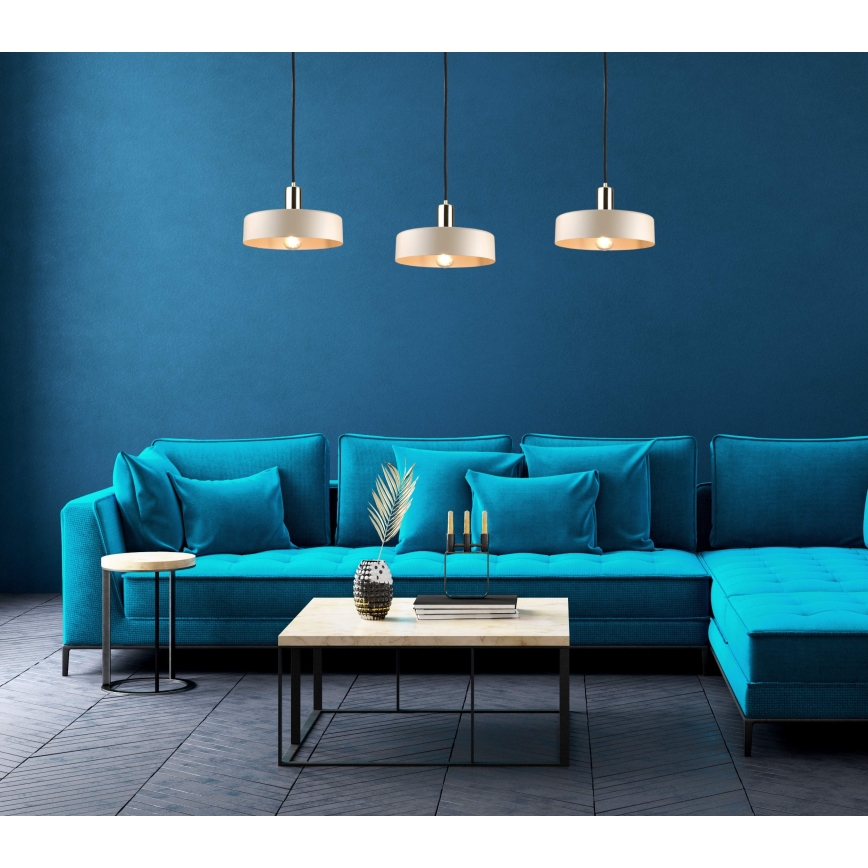 Lampadario a sospensione su cavo LATTE 3xE27/60W/230V beige/nero/oro