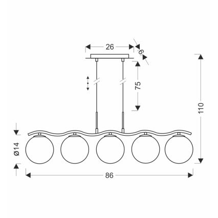 Lampadario a sospensione su cavo LUMOS 5xG9/20W/230V nero fumé