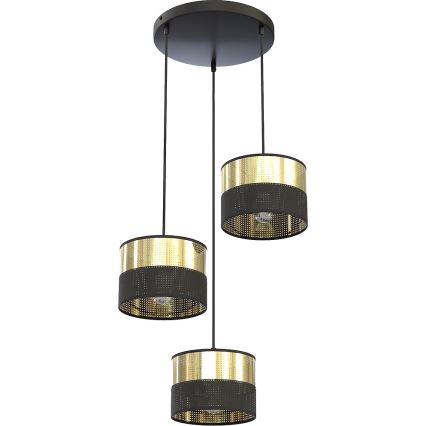 Lampadario a sospensione su cavo LUX 3xE27/15W/230V nero/oro