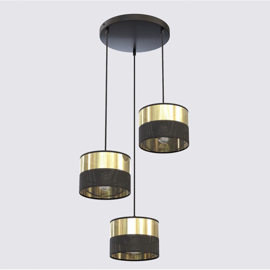 Lampadario a sospensione su cavo LUX 3xE27/15W/230V nero/oro