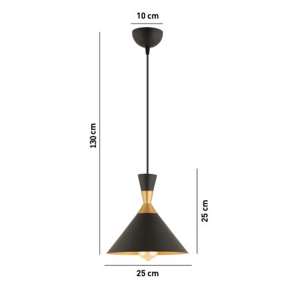 Lampadario a sospensione su cavo MONZA 1xE27/40W/230V, diam. 25 cm, nero/oro