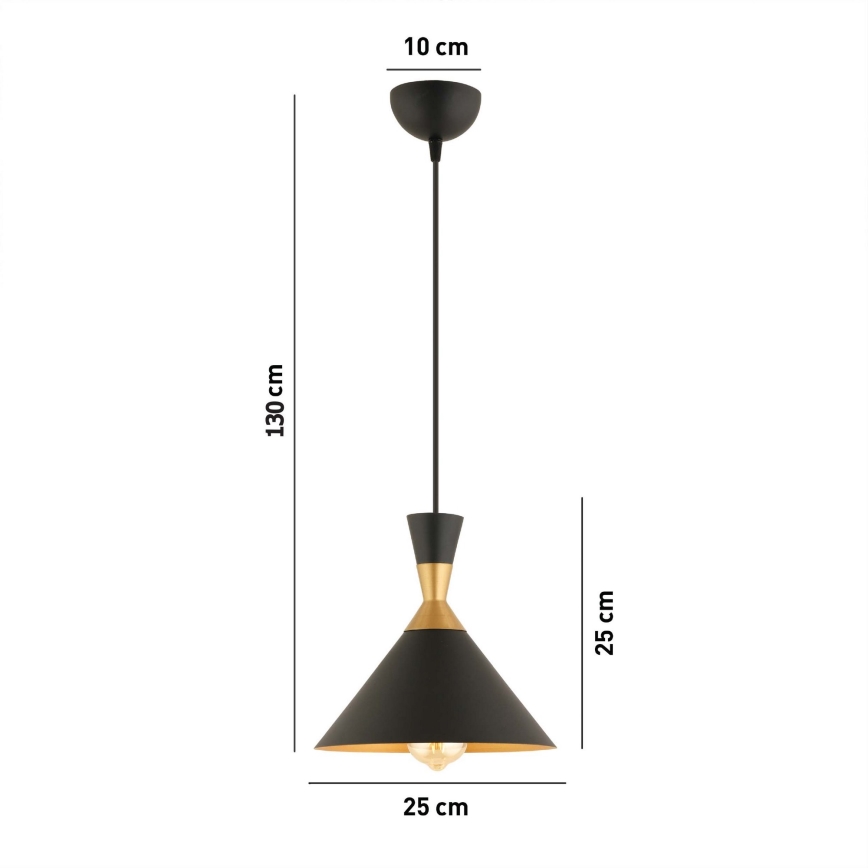 Lampadario a sospensione su cavo MONZA 1xE27/40W/230V, diam. 25 cm, nero/oro