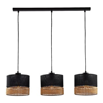 Lampadario a sospensione su cavo PAGLIA 3xE27/60W/230V 60 cm in rattan