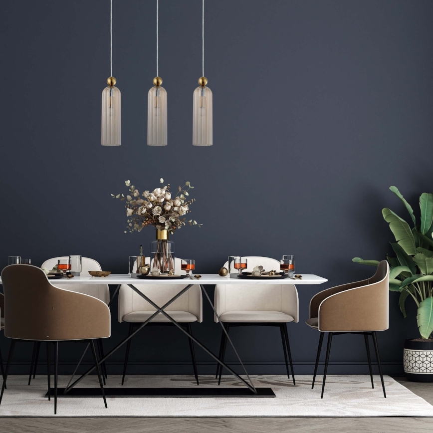 Lampadario a sospensione su cavo PIEGA 3xE14/40W/230V ottone/beige fumé