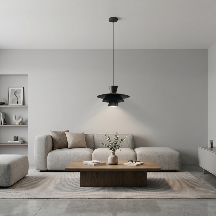 Lampadario a sospensione su cavo PLATO 1xE27/15W/230V nero