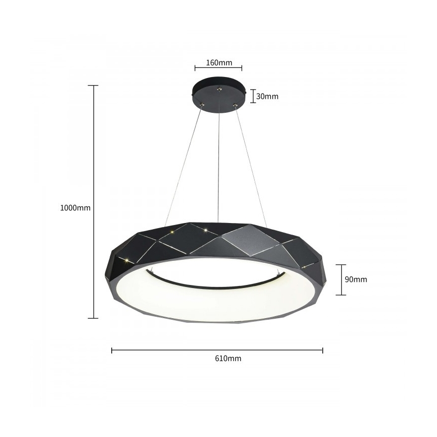 Lampadario a sospensione su cavo REUS LED/36W/230V 4000K Ø 61 cm nero