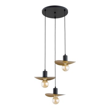 Lampadario a sospensione su cavo SAVANA 3xE27/15W/230V nero/oro