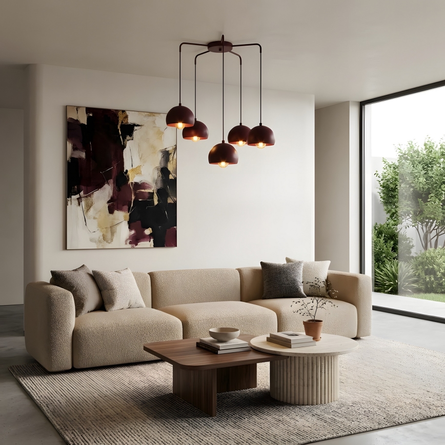 Lampadario a sospensione su cavo SOOL 5xE27/15W/230V bordeaux