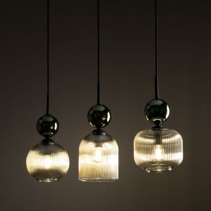 Lampadario a sospensione su cavo SOPHIA 3xE14/10W/230V nero/verde/beige fumé
