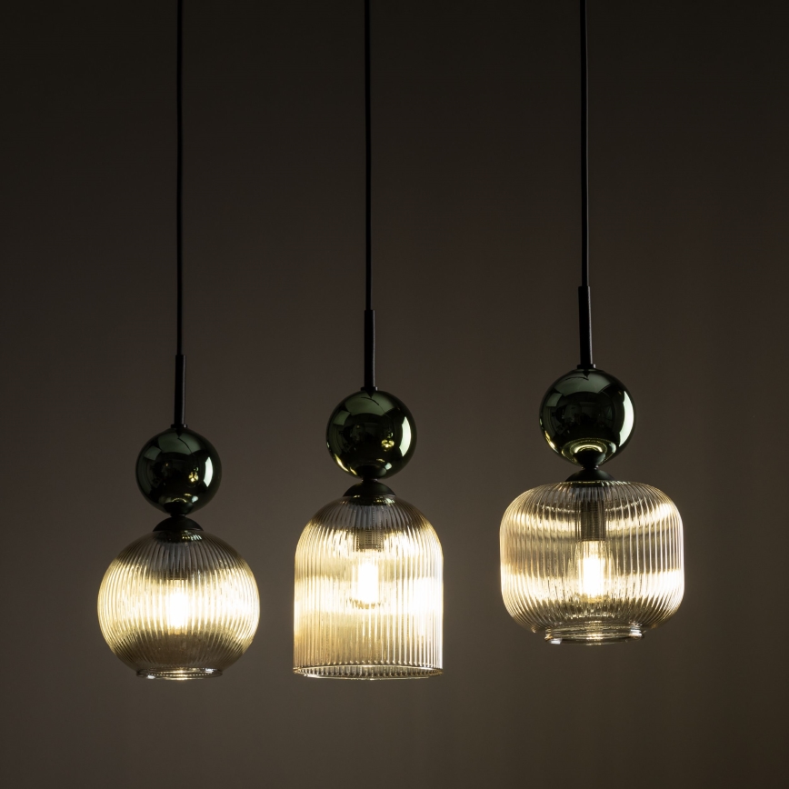 Lampadario a sospensione su cavo SOPHIA 3xE14/10W/230V nero/verde/beige fumé