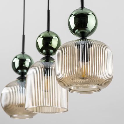 Lampadario a sospensione su cavo SOPHIA 3xE14/10W/230V nero/verde/beige fumé