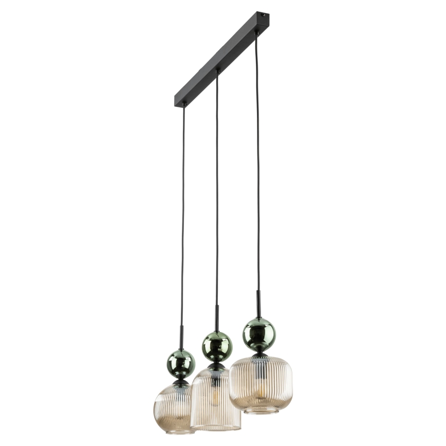 Lampadario a sospensione su cavo SOPHIA 3xE14/10W/230V nero/verde/beige fumé