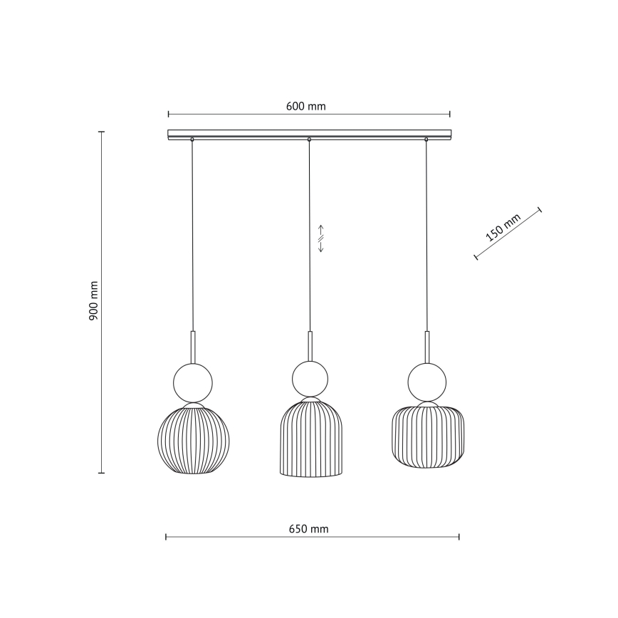 Lampadario a sospensione su cavo SOPHIA 3xE14/10W/230V nero/verde/beige fumé