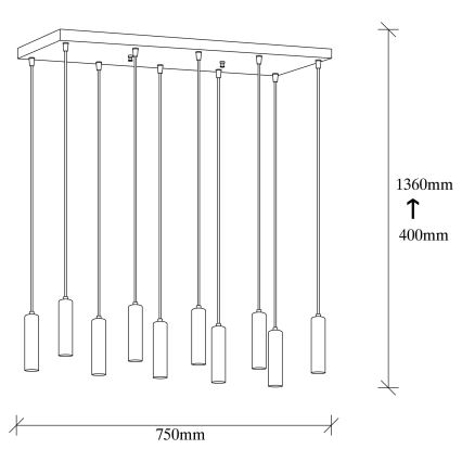 Lampadario a sospensione su cavo TEMPO 10xE27/40W/230V dorato