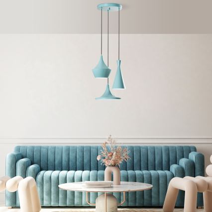 Lampadario a sospensione su cavo TOM, 3x E27, 40W max, 230V, blu