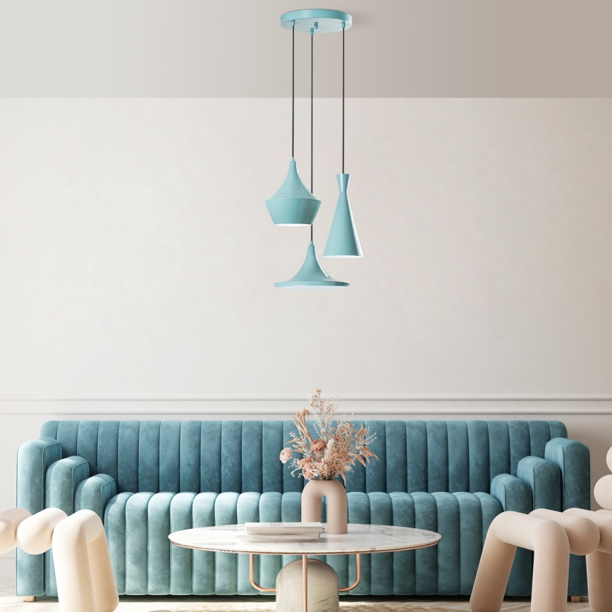 Lampadario a sospensione su cavo TOM, 3x E27, 40W max, 230V, blu