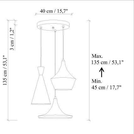 Lampadario a sospensione su cavo TOM, 3x E27, 40W max, 230V, blu