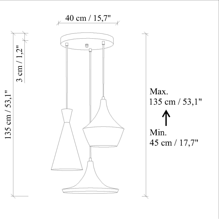 Lampadario a sospensione su cavo TOM, 3x E27, 40W max, 230V, blu