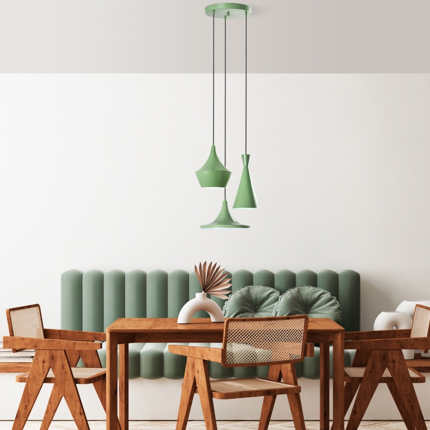 Lampadario a sospensione su cavo TOM 3xE27/40W/230V verde