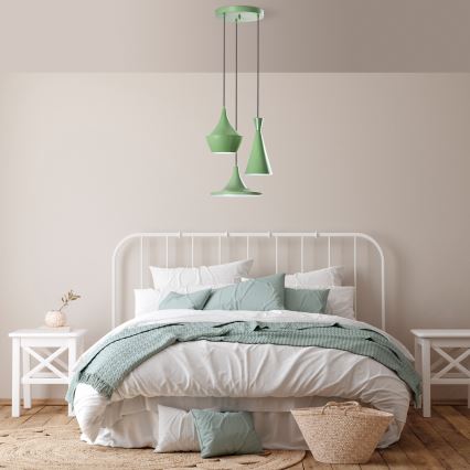 Lampadario a sospensione su cavo TOM 3xE27/40W/230V verde
