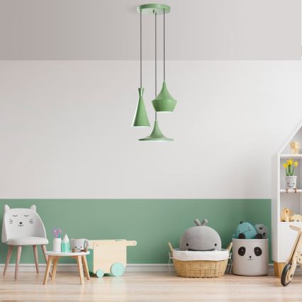 Lampadario a sospensione su cavo TOM 3xE27/40W/230V verde