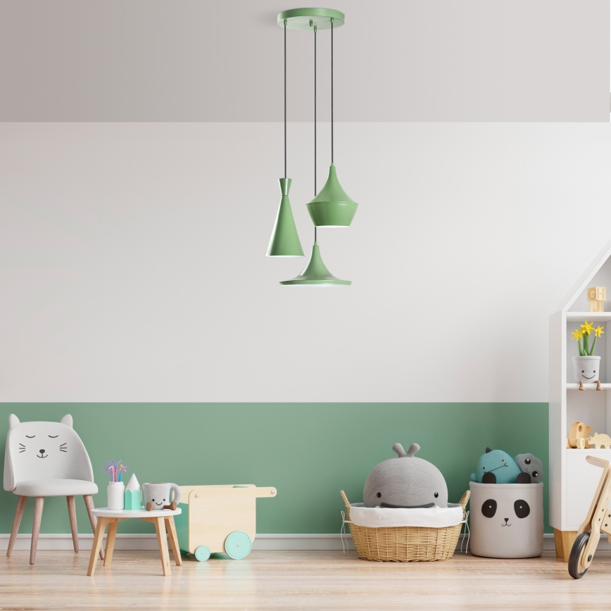 Lampadario a sospensione su cavo TOM 3xE27/40W/230V verde