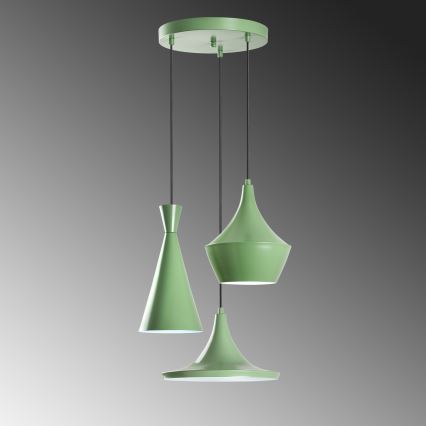 Lampadario a sospensione su cavo TOM 3xE27/40W/230V verde
