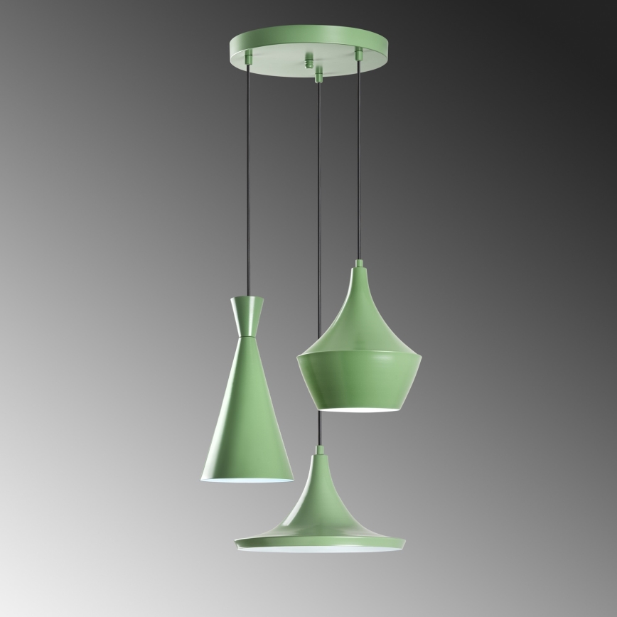 Lampadario a sospensione su cavo TOM 3xE27/40W/230V verde