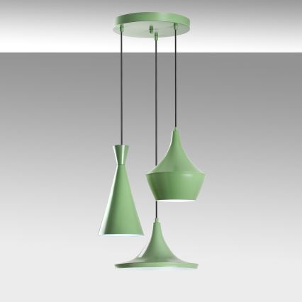 Lampadario a sospensione su cavo TOM 3xE27/40W/230V verde