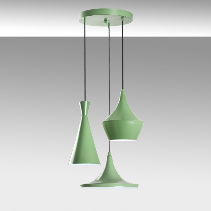 Lampadario a sospensione su cavo TOM 3xE27/40W/230V verde