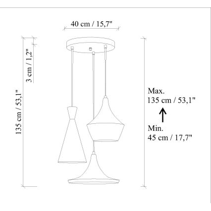 Lampadario a sospensione su cavo TOM 3xE27/40W/230V verde