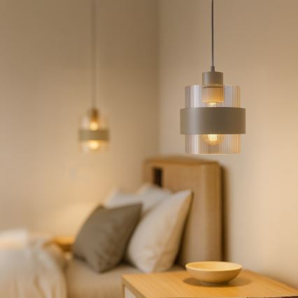 Lampadario a sospensione su cavo VALENTINO 1xE27/15W/230V beige/trasparente