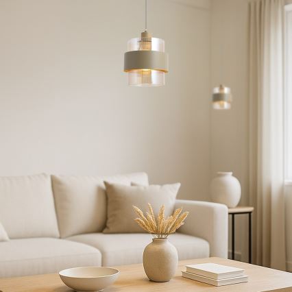 Lampadario a sospensione su cavo VALENTINO 1xE27/15W/230V beige/trasparente