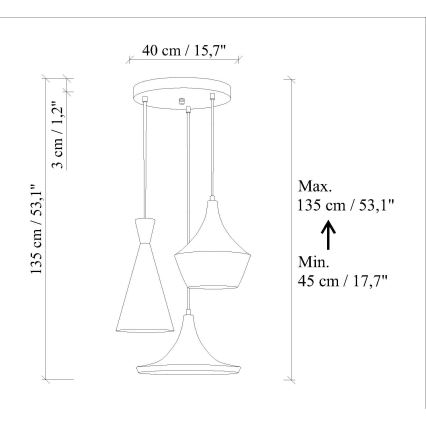 Lampadario a sospensione TOM 3xE27/40W/230V arancione