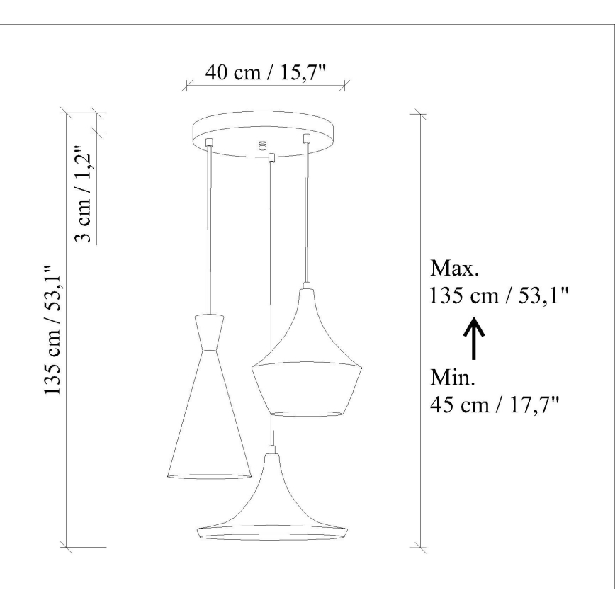 Lampadario a sospensione TOM 3xE27/40W/230V arancione