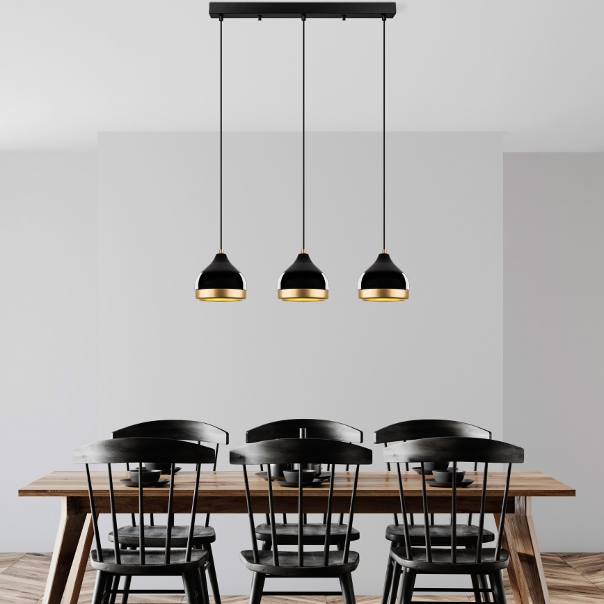 Lampadario a sospensione YILDO 3xE27/40W/230V nero/oro