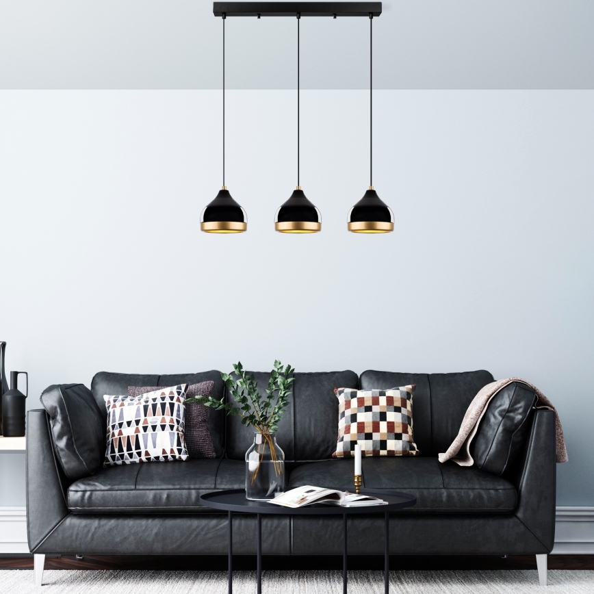 Lampadario a sospensione YILDO 3xE27/40W/230V nero/oro