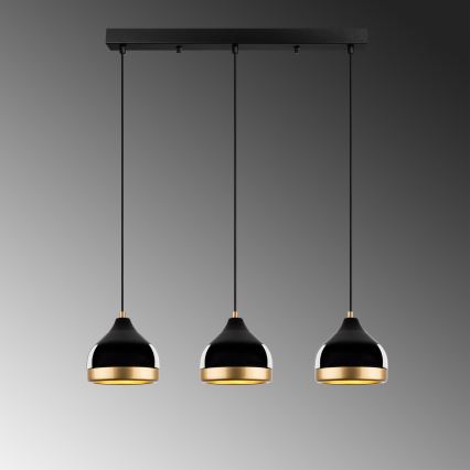 Lampadario a sospensione YILDO 3xE27/40W/230V nero/oro