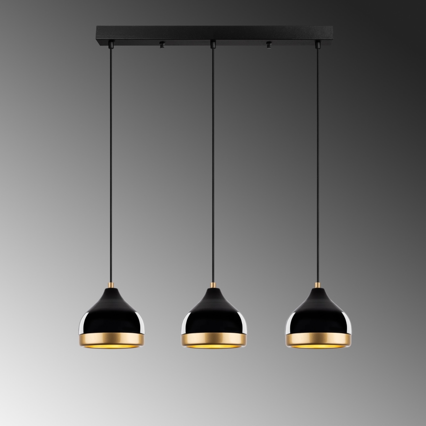 Lampadario a sospensione YILDO 3xE27/40W/230V nero/oro