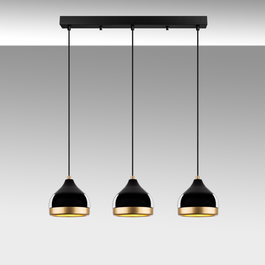 Lampadario a sospensione YILDO 3xE27/40W/230V nero/oro