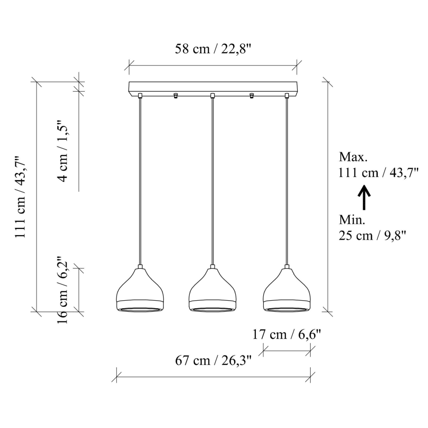 Lampadario a sospensione YILDO 3xE27/40W/230V nero/oro