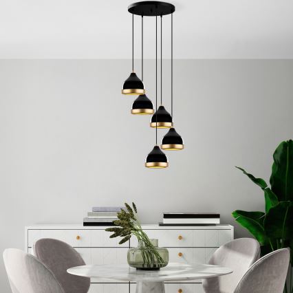 Lampadario a sospensione YILDO 5xE27/40W/230V nero/oro