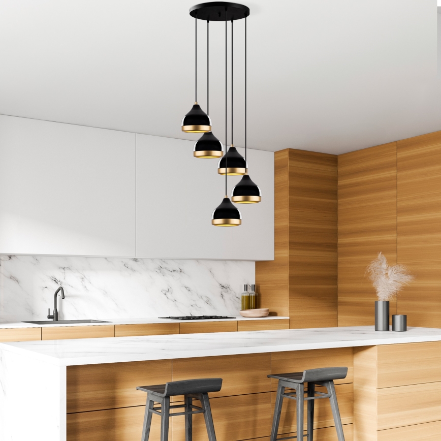 Lampadario a sospensione YILDO 5xE27/40W/230V nero/oro