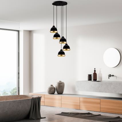Lampadario a sospensione YILDO 5xE27/40W/230V nero/oro