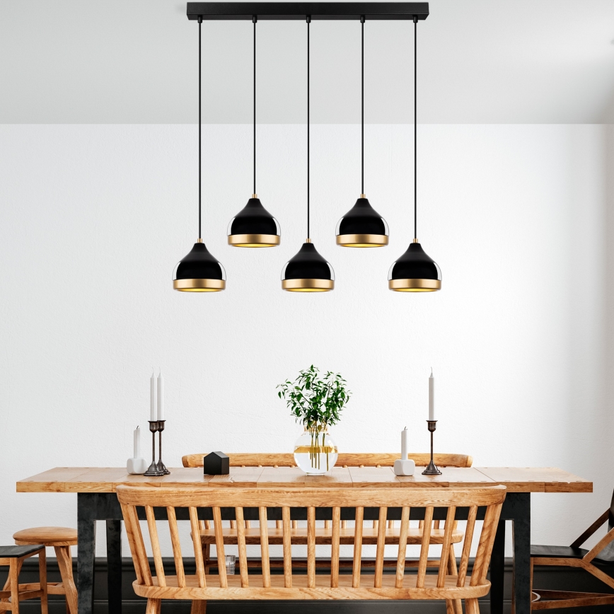 Lampadario a sospensione YILDO 5xE27/40W/230V nero/oro