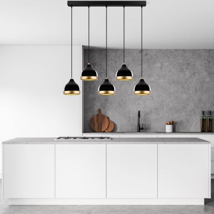 Lampadario a sospensione YILDO 5xE27/40W/230V nero/oro