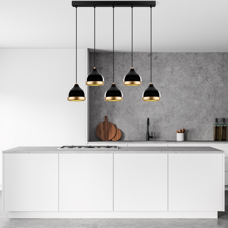 Lampadario a sospensione YILDO 5xE27/40W/230V nero/oro